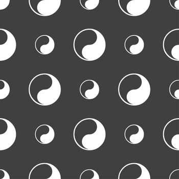 Yin Yang icon sign. Seamless pattern on a gray background. illustration