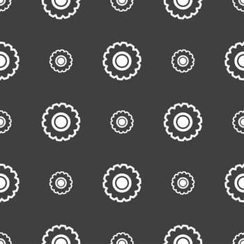 cogwheel icon sign. Seamless pattern on a gray background. illustration