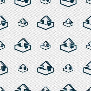 Upload icon sign. Seamless pattern with geometric texture. illustration