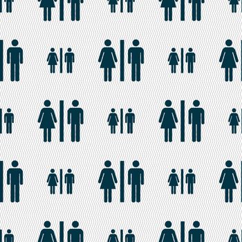 silhouette of a man and a woman icon sign. Seamless pattern with geometric texture. illustration