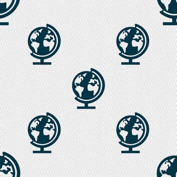 Globe sign icon. World map geography symbol. Globes on stand for studying. Seamless abstract background with geometric shapes. illustration