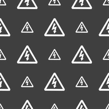 voltage icon sign. Seamless pattern on a gray background. illustration