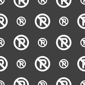 No parking icon sign. Seamless pattern on a gray background. illustration
