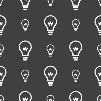 Light bulb icon sign. Seamless pattern on a gray background. illustration