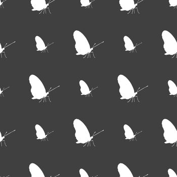 butterfly icon sign. Seamless pattern on a gray background. illustration