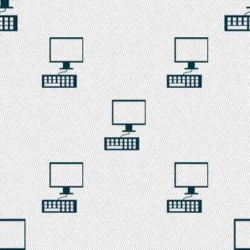Computer monitor and keyboard Icon. Seamless abstract background with geometric shapes. illustration
