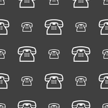 retro telephone handset icon sign. Seamless pattern on a gray background. illustration