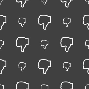 Dislike icon sign. Seamless pattern on a gray background. illustration