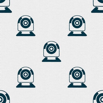 Webcam sign icon. Web video chat symbol. Camera chat. Seamless abstract background with geometric shapes. illustration