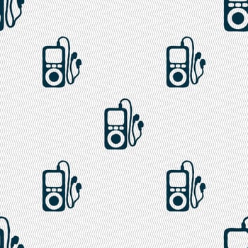 MP3 player, headphones, music icon sign. Seamless pattern with geometric texture. illustration