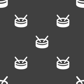 drum icon sign. Seamless pattern on a gray background. illustration