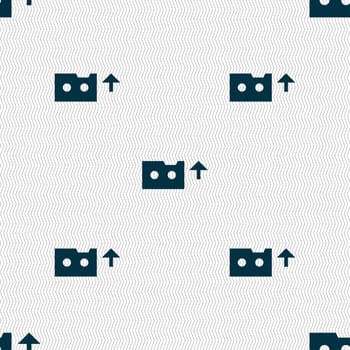 audio cassette icon sign. Seamless pattern with geometric texture. illustration
