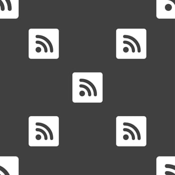 RSS feed icon sign. Seamless pattern on a gray background. illustration