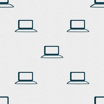 Laptop sign icon. Notebook pc with graph symbol. Monitoring. Seamless abstract background with geometric shapes. illustration