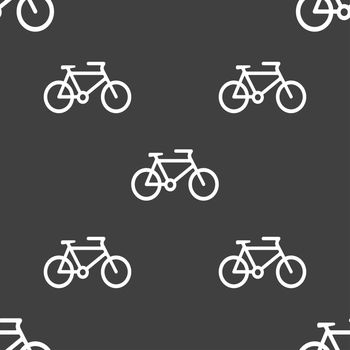 bike icon sign. Seamless pattern on a gray background. illustration