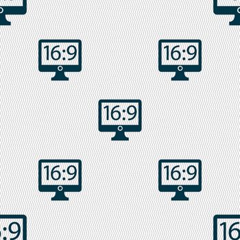 Aspect ratio 16:9 widescreen tv icon sign. Seamless abstract background with geometric shapes. illustration