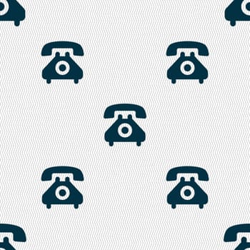 retro telephone handset icon sign. Seamless pattern with geometric texture. illustration