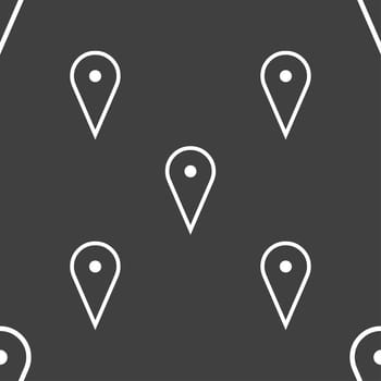 map poiner icon sign. Seamless pattern on a gray background. illustration