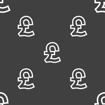 Pound Sterling icon sign. Seamless pattern on a gray background. illustration