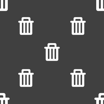 Recycle bin icon sign. Seamless pattern on a gray background. illustration