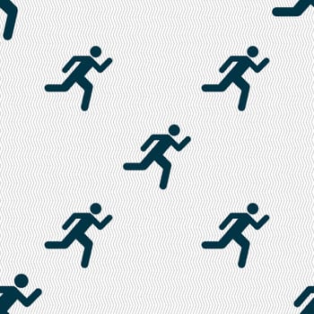 running man icon sign. Seamless pattern with geometric texture. illustration