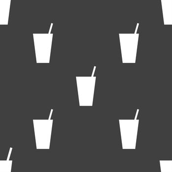 cocktail icon sign. Seamless pattern on a gray background. illustration