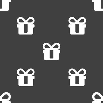 gift icon sign. Seamless pattern on a gray background. illustration