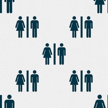 silhouette of a man and a woman icon sign. Seamless pattern with geometric texture. illustration