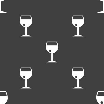 glass of wine icon sign. Seamless pattern on a gray background. illustration