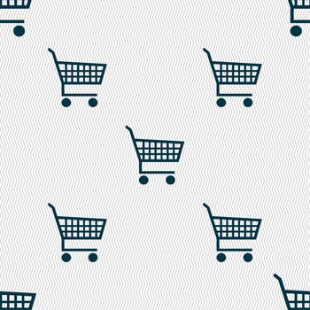 shopping cart icon sign. Seamless pattern with geometric texture. illustration