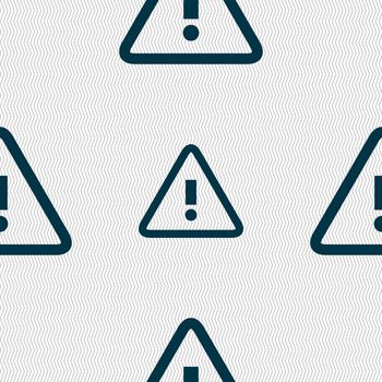 Attention caution sign icon. Exclamation mark. Hazard warning symbol. Seamless abstract background with geometric shapes. illustration