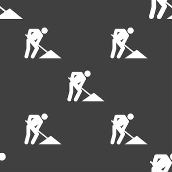 repair of road, construction work icon sign. Seamless pattern on a gray background. illustration