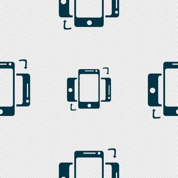 Synchronization sign icon. smartphones sync symbol. Data exchange. Seamless abstract background with geometric shapes. illustration