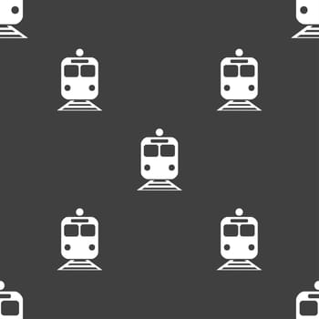 train icon sign. Seamless pattern on a gray background. illustration