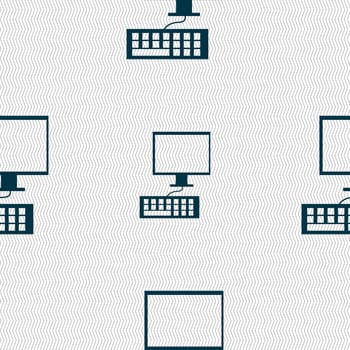 Computer monitor and keyboard Icon. Seamless abstract background with geometric shapes. illustration