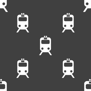 train icon sign. Seamless pattern on a gray background. illustration