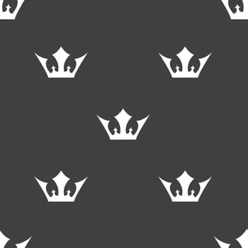 Crown icon sign. Seamless pattern on a gray background. illustration