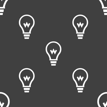 Light bulb icon sign. Seamless pattern on a gray background. illustration