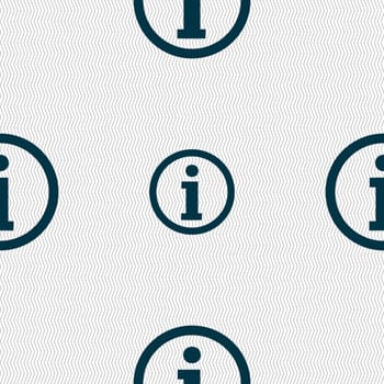 Information sign icon. Info speech bubble symbol. Seamless abstract background with geometric shapes. illustration