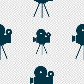 Video camera sign icon.content button. Seamless abstract background with geometric shapes. illustration