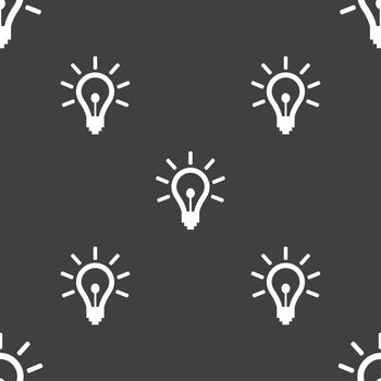 Light bulb icon sign. Seamless pattern on a gray background. illustration