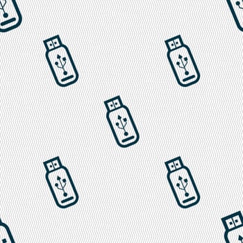 Usb flash drive icon sign. Seamless pattern with geometric texture. illustration