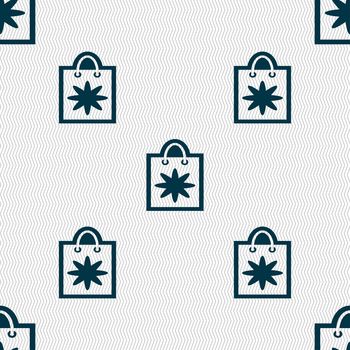 shopping bag icon sign. Seamless pattern with geometric texture. illustration