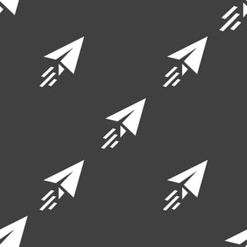 Paper airplane icon sign. Seamless pattern on a gray background. illustration