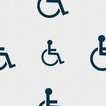 Disabled sign icon. Human on wheelchair symbol. Handicapped invalid sign. Seamless abstract background with geometric shapes. illustration