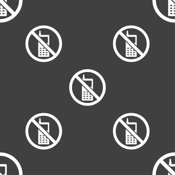 mobile phone is prohibited icon sign. Seamless pattern on a gray background. illustration