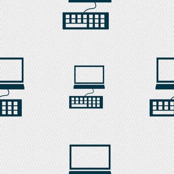 Computer monitor and keyboard Icon. Seamless abstract background with geometric shapes. illustration