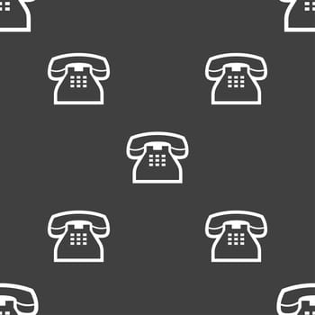 retro telephone handset icon sign. Seamless pattern on a gray background. illustration