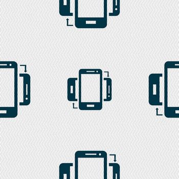 Synchronization sign icon. smartphones sync symbol. Data exchange. Seamless abstract background with geometric shapes. illustration