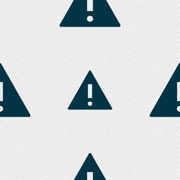 Attention sign icon. Exclamation mark. Hazard warning symbol. Seamless abstract background with geometric shapes. illustration